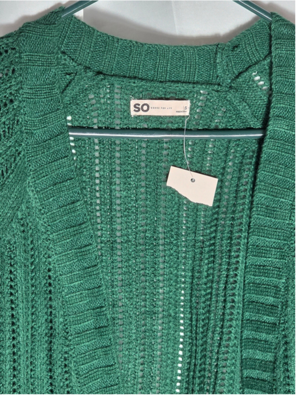 Women's SO Open Front Knit Cardigan Sweater Green Size S fall cozy grandmacore - Picture 5 of 5